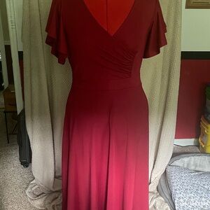 Wine color below the knees dress. Purchased through Amazon made by SHEIN.